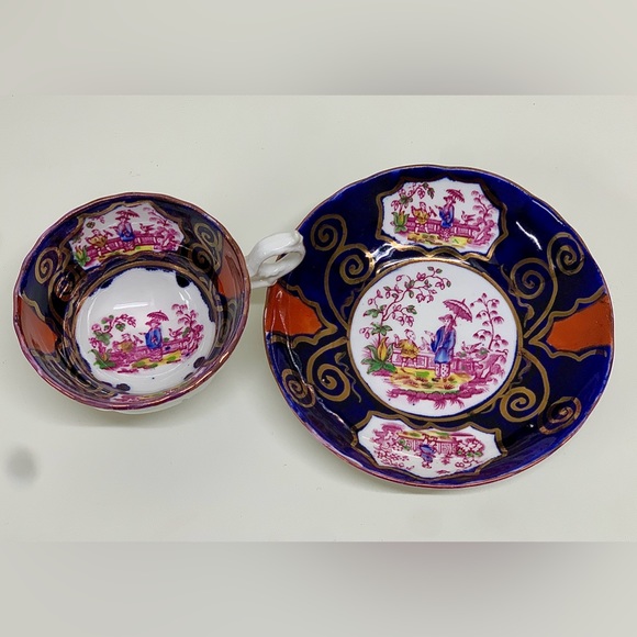 19th Century Antique Gaudy Welsh CHINOISSERIE Pattern Cup & Saucer Tea Set - Picture 6 of 15